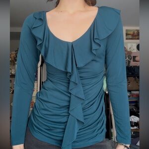 Blue ruffle blouse